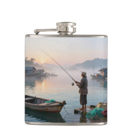 Old fisherman at sunrise flachmann