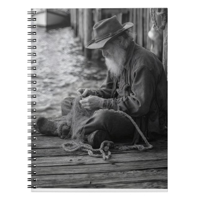Old Fisherman Dockside Portrait-Notebook Notizblock (Vorderseite)
