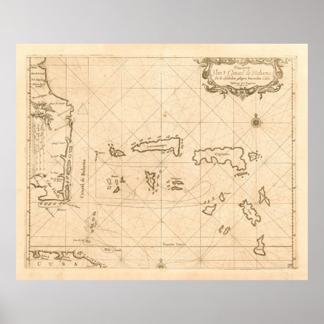 Old Florida and Bahamas Map (1680) Poster (Vorne)