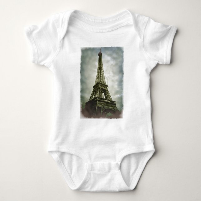 Old Foto Effect Eiffel Tower Paris Baby Strampler (Vorderseite)