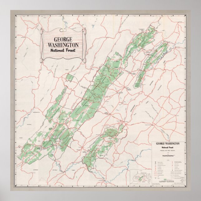 Old George Washington National Forest Map (1964) Poster (Vorne)