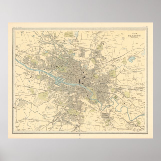 Old Glasgow Scotland Map (1912) Poster (Vorne)