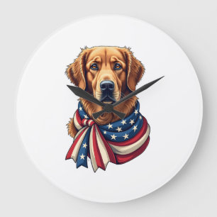 Old Glory Golden Retriever Vintage-Shirt 2 Große Wanduhr