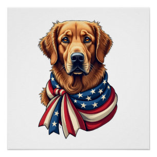 Old Glory Golden Retriever Vintage-Shirt 2 Poster