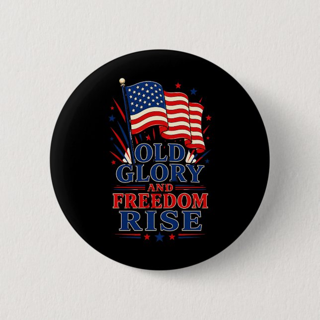 Old Glory und Dom erheben sich patriotisch Button (Vorderseite)