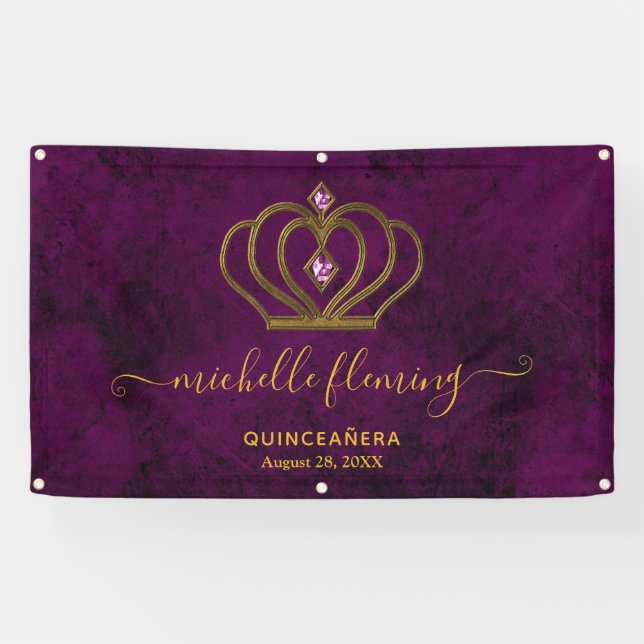 Old Gold Elegance Quinceñera Banner (Horizontal)