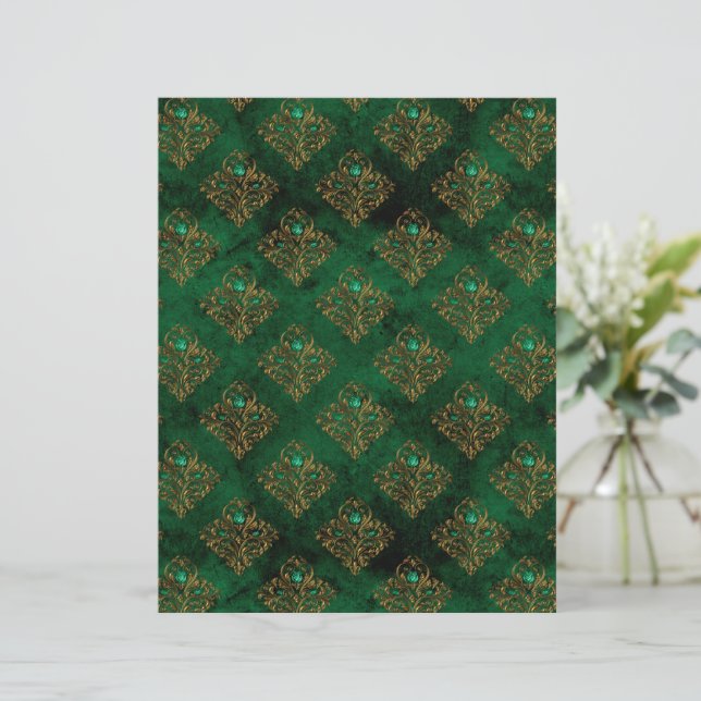 Old Gold Emerald French Srapbook Paper (Stehend Vorderseite)