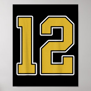 Old Gold Schwarz-weiß Srts Number 12 Jersey Unifor Poster