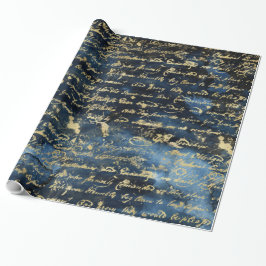 Old Gold Script Navy Geschenkpapier