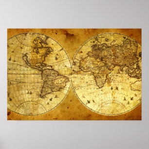 Old Golden World Map Poster