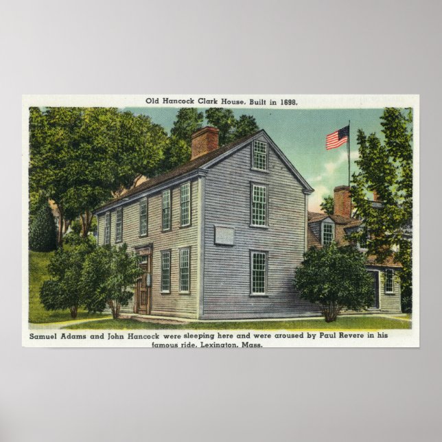 Old Hancock Clark House View, Paul Revere Rode B Poster (Vorne)