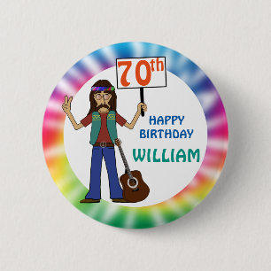 Old Hippie Hippy Gefärbte Krawatte 70. Geburtstag Button