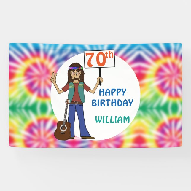 Old Hippie Hippy Gefärbte Krawatte 70. Geburtstags Banner (Horizontal)