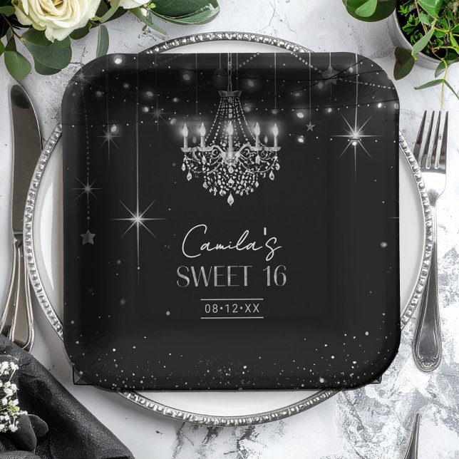 Old Hollywood B & W Chandelier Sweet 16 ID1108 Pappteller (Von Creator hochgeladen)