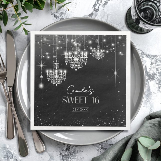 Old Hollywood B & W Chandeliers Sweet 16 ID1108 Serviette (Von Creator hochgeladen)
