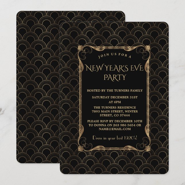 Old Hollywood Black Great Gatsby New Year Party Einladung (Vorne/Hinten)