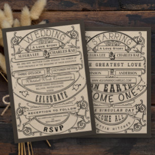 Old Hollywood Typografy Ticket Wedite Einladung