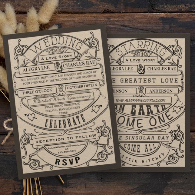 Old Hollywood Typografy Ticket Wedite Einladung (Von Creator hochgeladen)