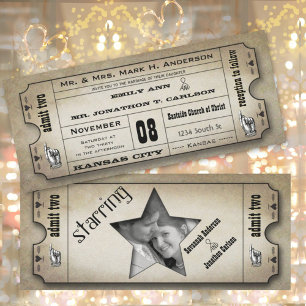 Old Hollywood Vintag Typografy Ticket Wedding Einladung