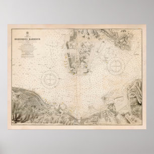 Old Hong Kong Harbor Map (1912) Poster