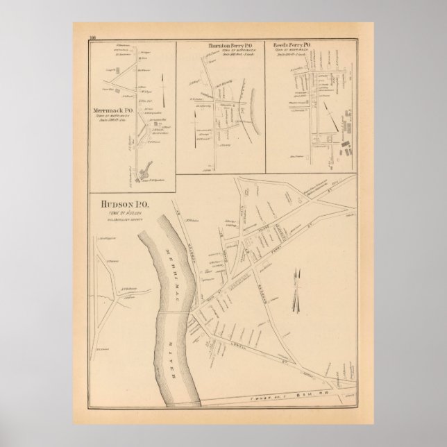 Old Hudson NH Map (1892) Poster (Vorne)