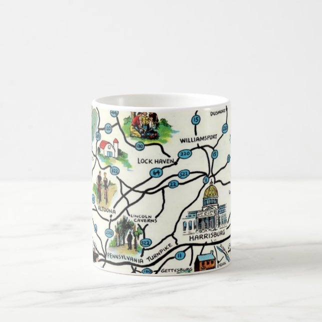 Old Illustrated Pennsylvania Map Mug Kaffeetasse (Mittel)