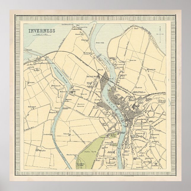 Old Inverness Scotland Map (1912)  Poster (Vorne)