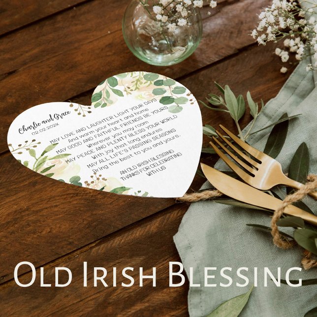 Old Irish Sessing & Wedding Greenery 3 Untersetzer (Bring a blessing to your tables. Old Irish blessing on a heart shaped coaster.)