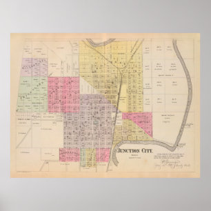 Old Junction City Kansas Map (1887) Vintage KS Poster
