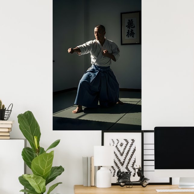 Old Karate Master Performing Kata Poster (Heimbüro)