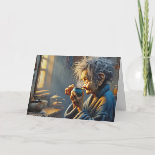 Old Lady Drink Morgenkaffee Karte