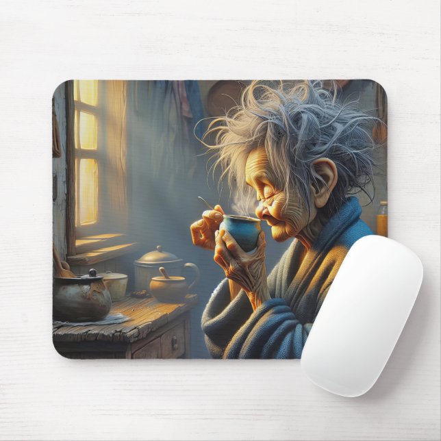 Old Lady Drink Morgenkaffee Mousepad (Mit Mouse)