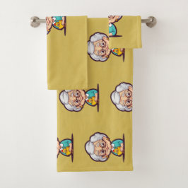 Old Lady mit Chicken Badehandtücher Badhandtuch Set