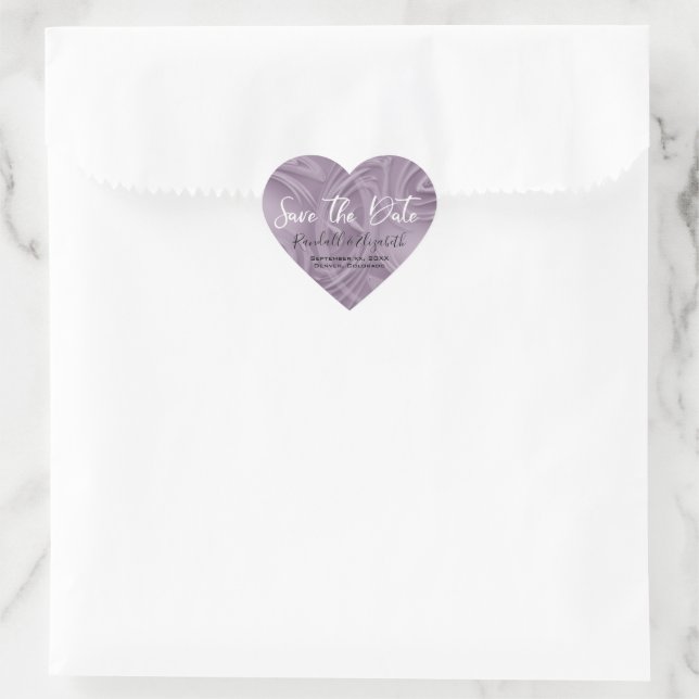 Old Lavender Sweeping Strokes "Save the Date" Herz-Aufkleber (Tasche)