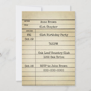 Old Library Card 61. Geburtstagsparty Einladung