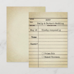 Old Library Card Wedding RSVP Karte