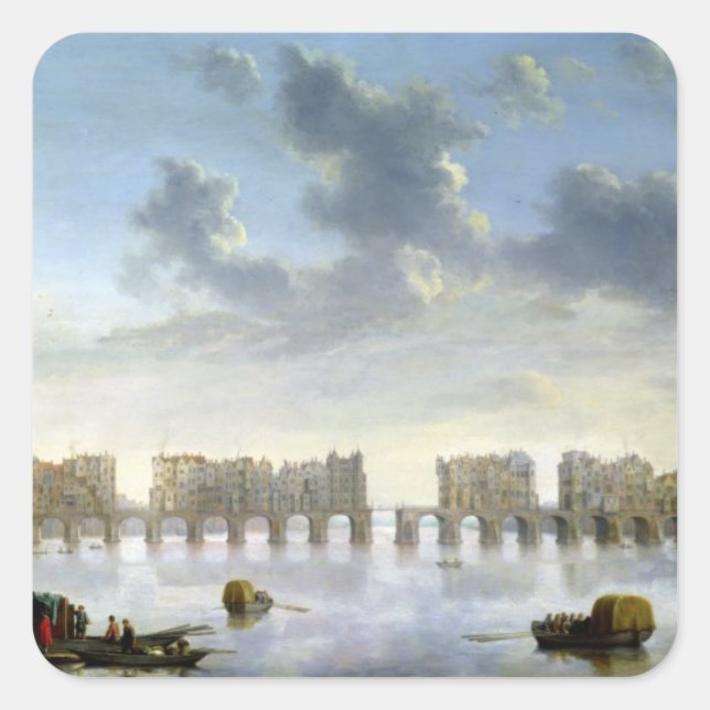 Old London Bridge (oil), c.1630 Quadratischer Aufkleber (Vorderseite)