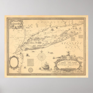 Old Long Island NY Map (1925) Poster