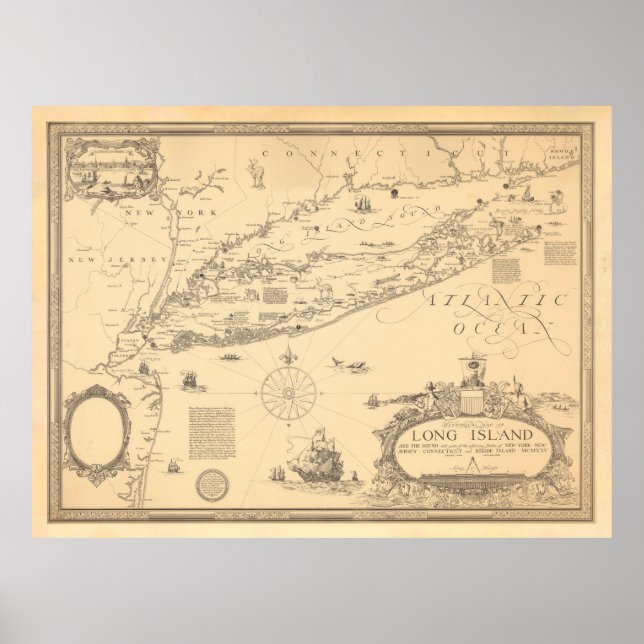 Old Long Island NY Map (1925) Poster (Vorne)