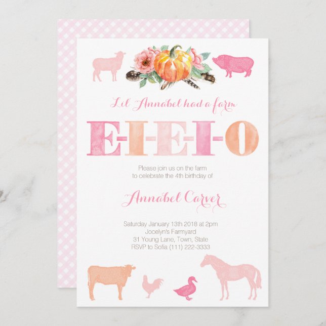 Old MacDonald EIEIO Farm Birthday Party Einladung (Vorne/Hinten)