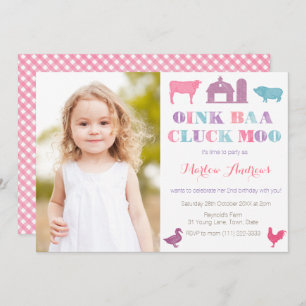 Old MacDonald Farm Animals Party Cards Picture Einladung