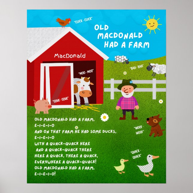 Old MacDonald Nursery Rhyme Classroom Poster (Vorne)