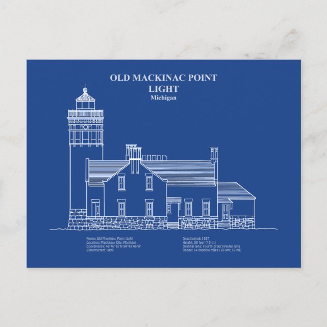 Old Mackinac Point Light - Michigan - AD Postkarte (Vorderseite)