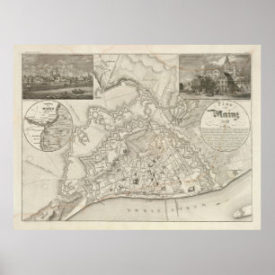 Old Mainz Germany Map (1860) Poster