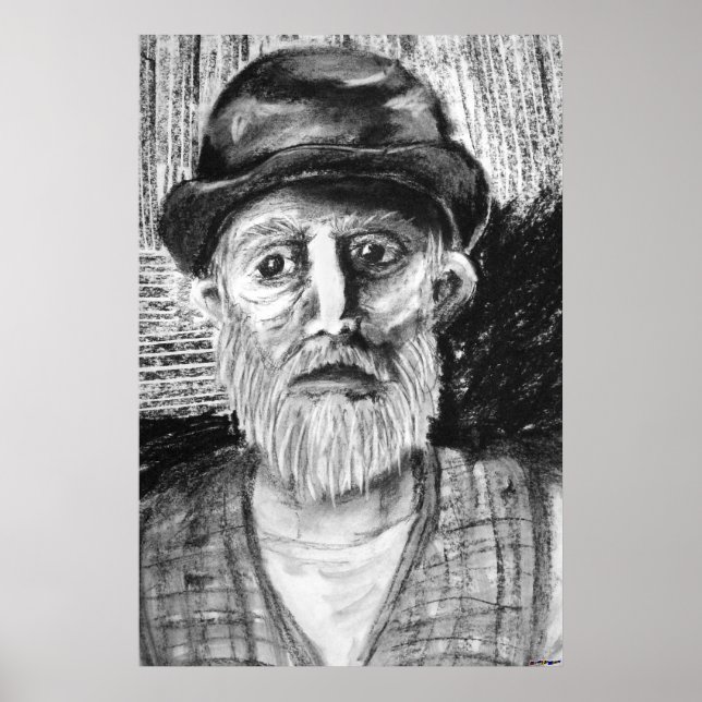 Old Man Charcoal Zeichnend Poster (Vorne)