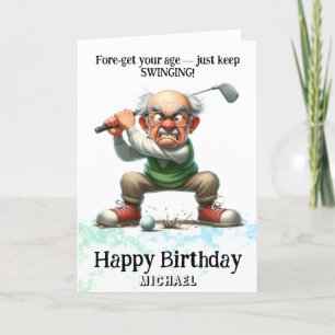 *~* Old Man Golf Swinging AP94 Funny Birthday Card Dankeskarte