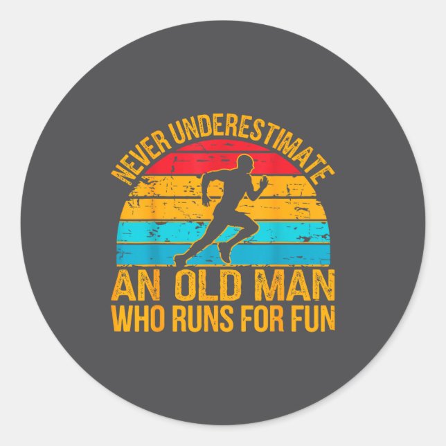 Old Man Running Humor Fitness Lover Funny Senior R Runder Aufkleber (Vorderseite)