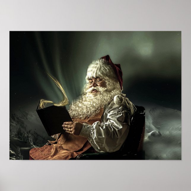 Old Man Santa Claus Reading His List Poster (Vorne)