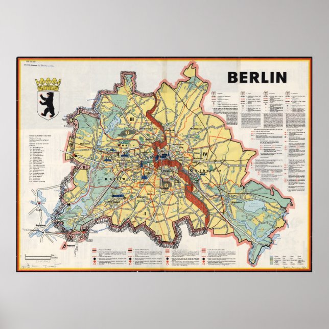 Old Map of Berlin 1961, Cold War Era Print Poster (Vorne)