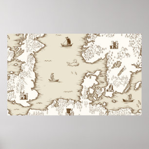 Old map of the North Sea, Britain and Scandinavia, Poster